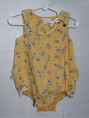 Shabby Chic Yellow Floral Bubble Romper with Ruffle Collar